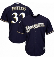 Youth Majestic Milwaukee Brewers 32 Jeremy Jeffress Replica Navy Blue Alternate Cool Base MLB Jersey 