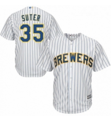 Youth Majestic Milwaukee Brewers 35 Brent Suter Authentic White Home Cool Base MLB Jersey 