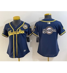 Youth Milwaukee Brewers Team Big Logo Navy With Home Bob Uecker Patch Limited Stitched Jersey Youth Milwaukee Brewers Team Big Logo Navy With Home Bob Uecker Patch Limited Stitched Jersey