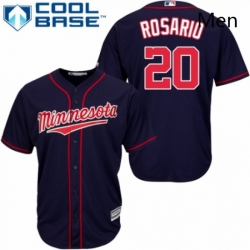 Mens Majestic Minnesota Twins 20 Eddie Rosario Replica Navy Blue Alternate Road Cool Base MLB Jersey 