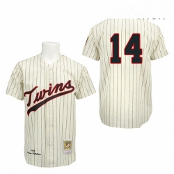 Mens Mitchell and Ness 1969 Minnesota Twins 14 Kent Hrbek Replica Cream Throwback MLB Jersey