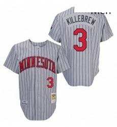 Mens Mitchell and Ness 1987 Minnesota Twins 3 Harmon Killebrew Replica Grey Throwback MLB Jersey