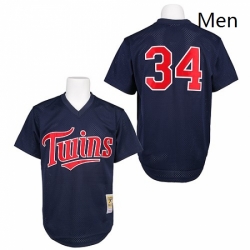 Mens Mitchell and Ness 1991 Minnesota Twins 34 Kirby Puckett Replica Navy Blue Throwback MLB Jersey