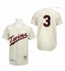 Mens Mitchell and Ness Minnesota Twins 3 Harmon Killebrew Authentic CreamBlack Strip Throwback MLB Jersey