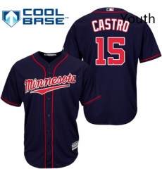 Youth Majestic Minnesota Twins 15 Jason Castro Replica Navy Blue Alternate Road Cool Base MLB Jersey