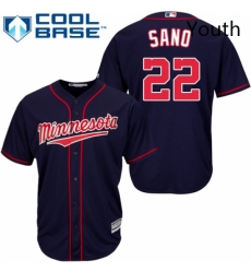 Youth Majestic Minnesota Twins 22 Miguel Sano Replica Navy Blue Alternate Road Cool Base MLB Jersey