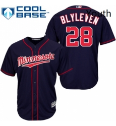 Youth Majestic Minnesota Twins 28 Bert Blyleven Authentic Navy Blue Alternate Road Cool Base MLB Jersey