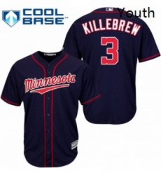 Youth Majestic Minnesota Twins 3 Harmon Killebrew Replica Navy Blue Alternate Road Cool Base MLB Jersey