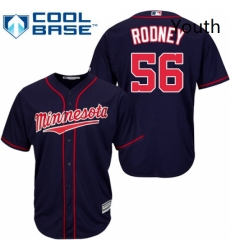 Youth Majestic Minnesota Twins 56 Fernando Rodney Replica Navy Blue Alternate Road Cool Base MLB Jersey 