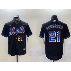 Men New York Mets 21 Max Scherzer Black Cool Base Stitched Baseball Jersey 2