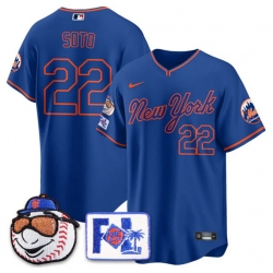 Men New York Mets 22 Juan Soto Blue Road 2025 Spring Training Stitched Baseball Jersey