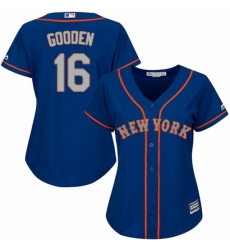 Womens Majestic New York Mets 16 Dwight Gooden Replica Royal Blue Alternate Road Cool Base MLB Jersey