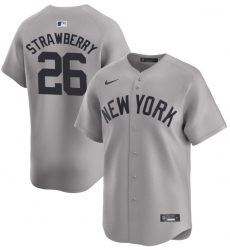 Men New York Yankee #26 Darryl Strawberry Gray Stitched Cool Base jersey