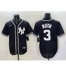 Men New York Yankees  3 Babe Ruth 2026 Fashion Replica Black Out Stitched Baseball Jersey
