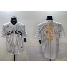 Men New York Yankees 3 Babe Ruth White Pinstripe Fashion Cool Base Jersey 1