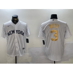 Men New York Yankees 3 Babe Ruth White Pinstripe Fashion Cool Base Jersey 1