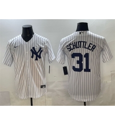 Men New York Yankees 31 Cam Schlittler White Cool Base Stitched Jersey Men New York Yankees 31 Cam Schlittler White Cool Base Stitched Jersey