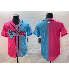 Men New York Yankees Blank Pink Blue Limited Stitched Baseball Jersey Men New York Yankees Blank Pink Blue Limited Stitched Baseball Jersey