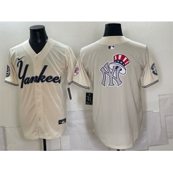 Men New York Yankees Team Big Logo Cream Limited Stitched Baseball Jersey 002