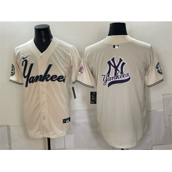Men New York Yankees Team Big Logo Cream Limited Stitched Baseball Jersey