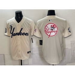 Men New York Yankees Team Big Logo Cream Limited Stitched Baseball Jerseys 001