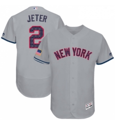 Mens Majestic New York Yankees 2 Derek Jeter Grey Stars Stripes Authentic Collection Flex Base MLB Jersey