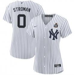 Women New York Yankees 0 Marcus Stroman White 2024 World Series With Name Cool Base Stitched Baseball Jersey