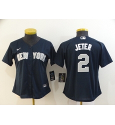 Women Yankees 2 Derek Jeter Navy Women 2020 Nike Cool Base Jersey