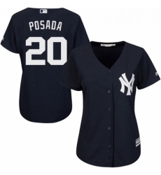 Womens Majestic New York Yankees 20 Jorge Posada Replica Navy Blue Alternate MLB Jersey