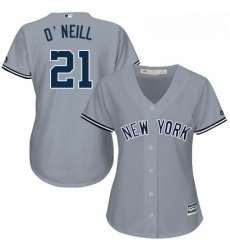 Womens Majestic New York Yankees 21 Paul ONeill Replica Grey Road MLB Jersey