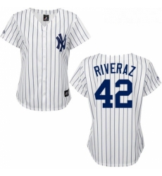 Womens Majestic New York Yankees 42 Mariano Rivera Authentic WhiteBlack Strip MLB Jersey