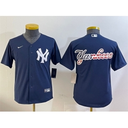 Youth New York Yankees Navy Team Big Logo Cool Base Stitched Baseball Jersey