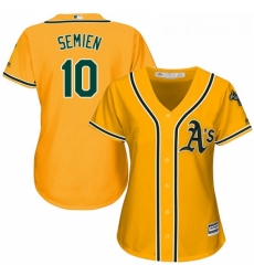 Womens Majestic Oakland Athletics 10 Marcus Semien Authentic Gold Alternate 2 Cool Base MLB Jersey