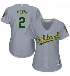 Womens Majestic Oakland Athletics 2 Khris Davis Replica Grey Road Cool Base MLB Jersey 