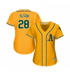 Womens Oakland Athletics 28 Matt Olson Replica Gold Alternate 2 Cool Base Baseball Jersey 