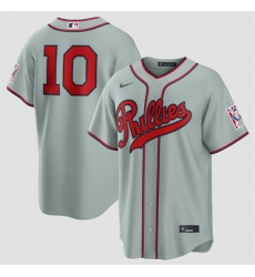 Men Philadelphia Phillies 10 J T Realmuto Gray 2026 Field of Dreams Stadium Stitched Baseball Jersey Men Philadelphia Phillies 10 J T Realmuto Gray 2026 Field of Dreams Stadium Stitched Baseball Jersey