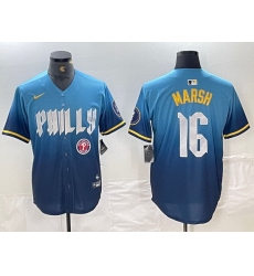 Men Philadelphia Phillies 16 Brandon Marsh Blue 2024 City Connect Limited Stitched Jersey 3