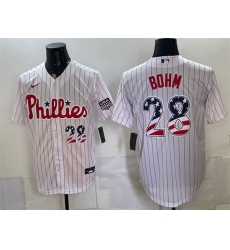 Men Philadelphia Phillies  28 Alec Bohm White USA 250 Fourth of July Home Stitched Baseball Jersey