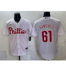 Men Philadelphia Phillies 61 Cristopher S%C3%A1nchez White Cool Base Stitched Jersey Men Philadelphia Phillies 61 Cristopher S%C3%A1nchez White Cool Base Stitched Jersey