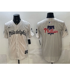 Men Philadelphia Phillies Team Big Logo Cream Pinstripe Gothic Vapor Limited Stitched Jersey Men Philadelphia Phillies Team Big Logo Cream Pinstripe Gothic Vapor Limited Stitched Jersey