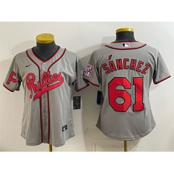 Women Philadelphia Phillies  61 Cristopher Sanchez Gray 2026 Field of Dreams Stadium Stitched Baseball Jersey Run Small 
