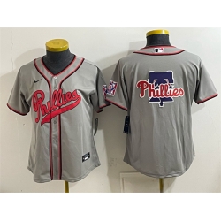 Women Philadelphia Phillies Team Big Logo Gray 2026 Field of Dreams Stadium Stitched Baseball Jersey Run Small 