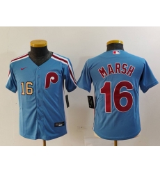 Youth Philadelphia Phillies 16 Brandon Marsh Blue Cool Base Stitched Baseball Jersey 1