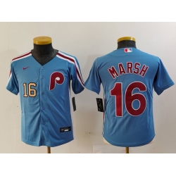 Youth Philadelphia Phillies 16 Brandon Marsh Blue Cool Base Stitched Baseball Jersey 1