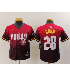 Youth Philadelphia Phillies 28 Alec Bohm Red 2024 City Connect Limited Stitched Baseball Jersey 1