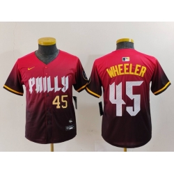 Youth Philadelphia Phillies 45 Zack Wheeler Red 2024 City Connect Limited Stitched Baseball Jersey 3