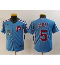 Youth Philadelphia Phillies 5 Bryson Stott Blue Cool Base Stitched Baseball Jersey 1