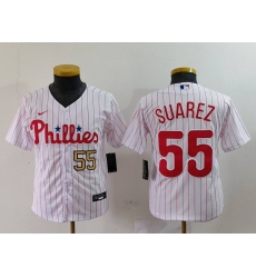 Youth Philadelphia Phillies 55 Ranger Suarez White Cool Base Stitched Baseball Jersey 2