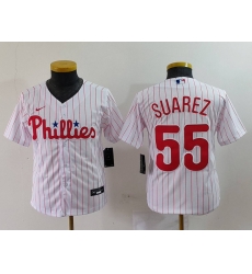 Youth Philadelphia Phillies 55 Ranger Suarez White Cool Base Stitched Baseball Jersey 4