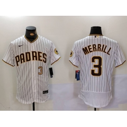 Men San Diego Padres 3 Jackson Merrill white Cool Base Stitched Baseball Jersey 013